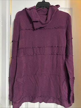 Nomads Hemp Wear Raw-Edge Cowl Neck Bohemian Hippie Pullover in Plum Size XL
